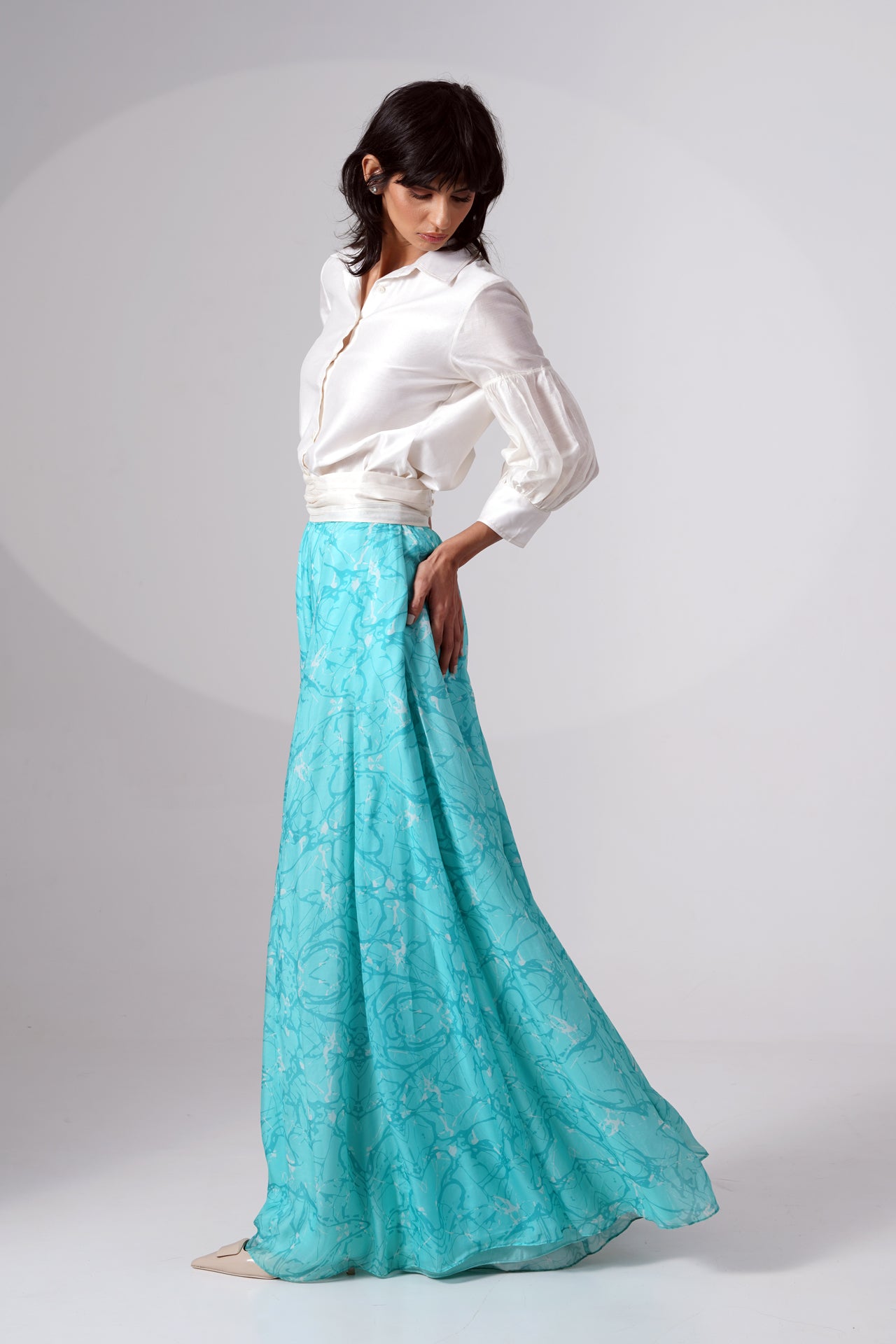 Melanie - Shirt Gathered Belt Divided Skirt