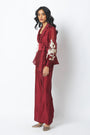 Burgandy Reva - Blazer Wrap Top & Wide-Leg Pant