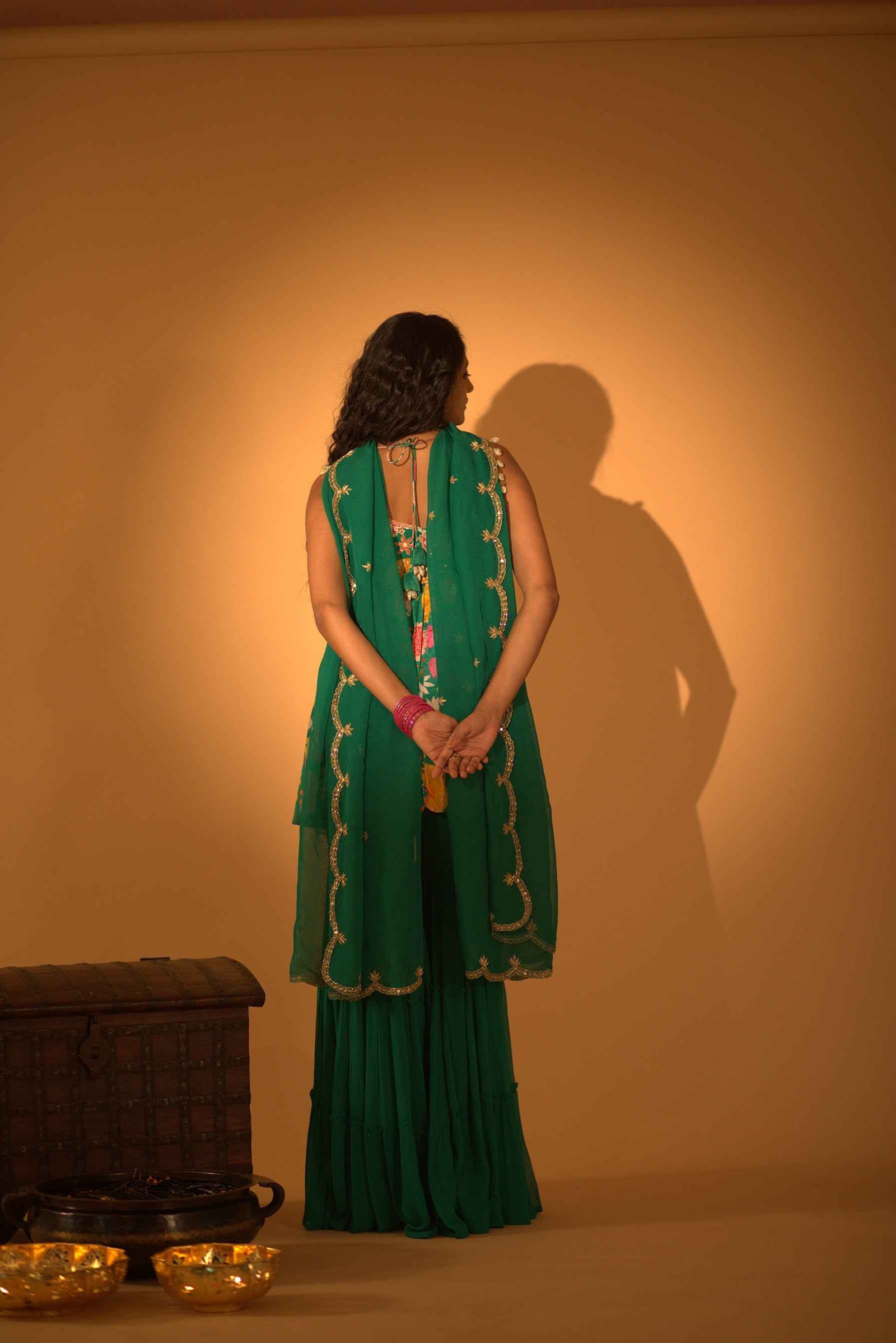 A Embroidered Sharara Set With Peplum And Duptta