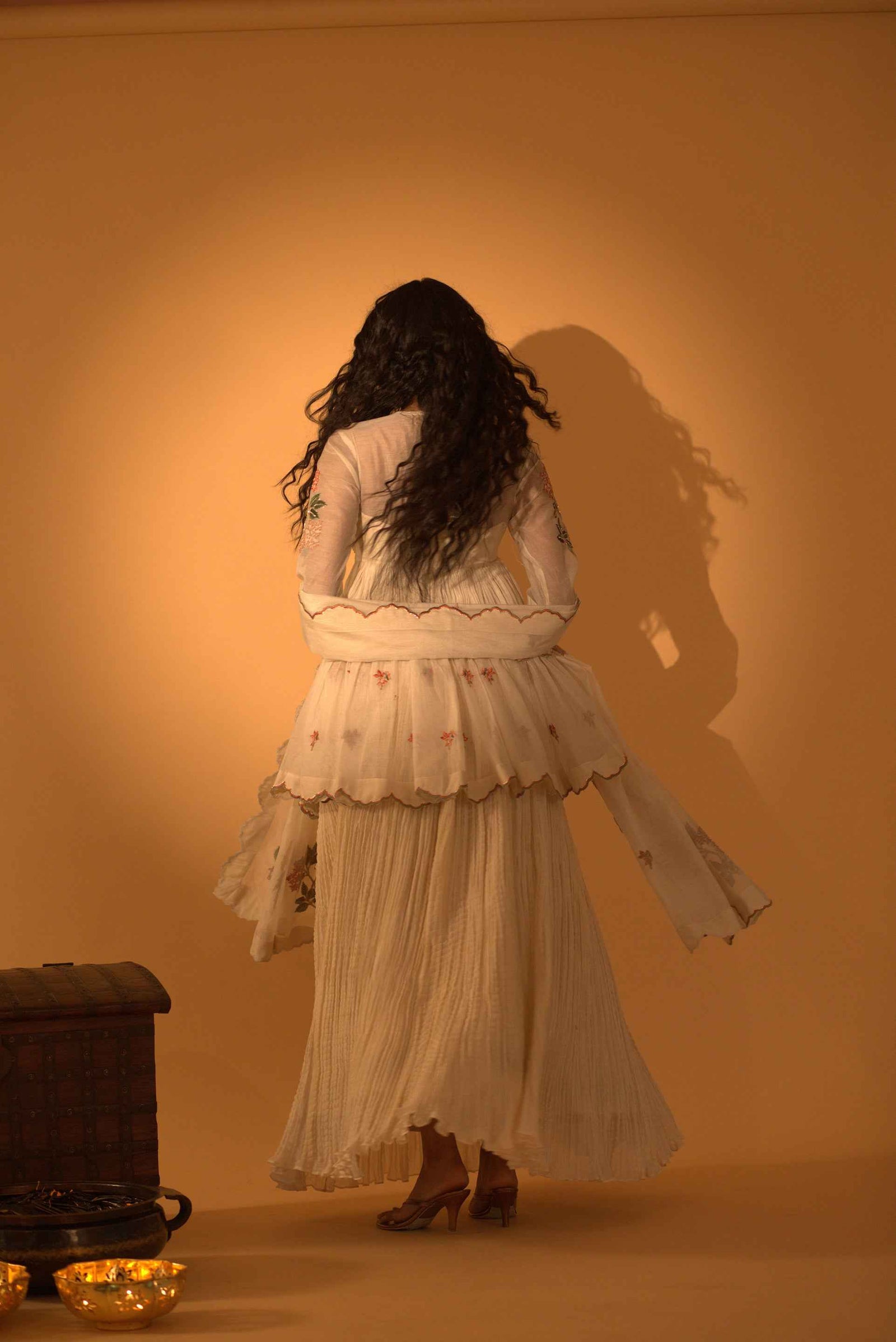 A Skirt Set With Embroidered Peplum And Duptta