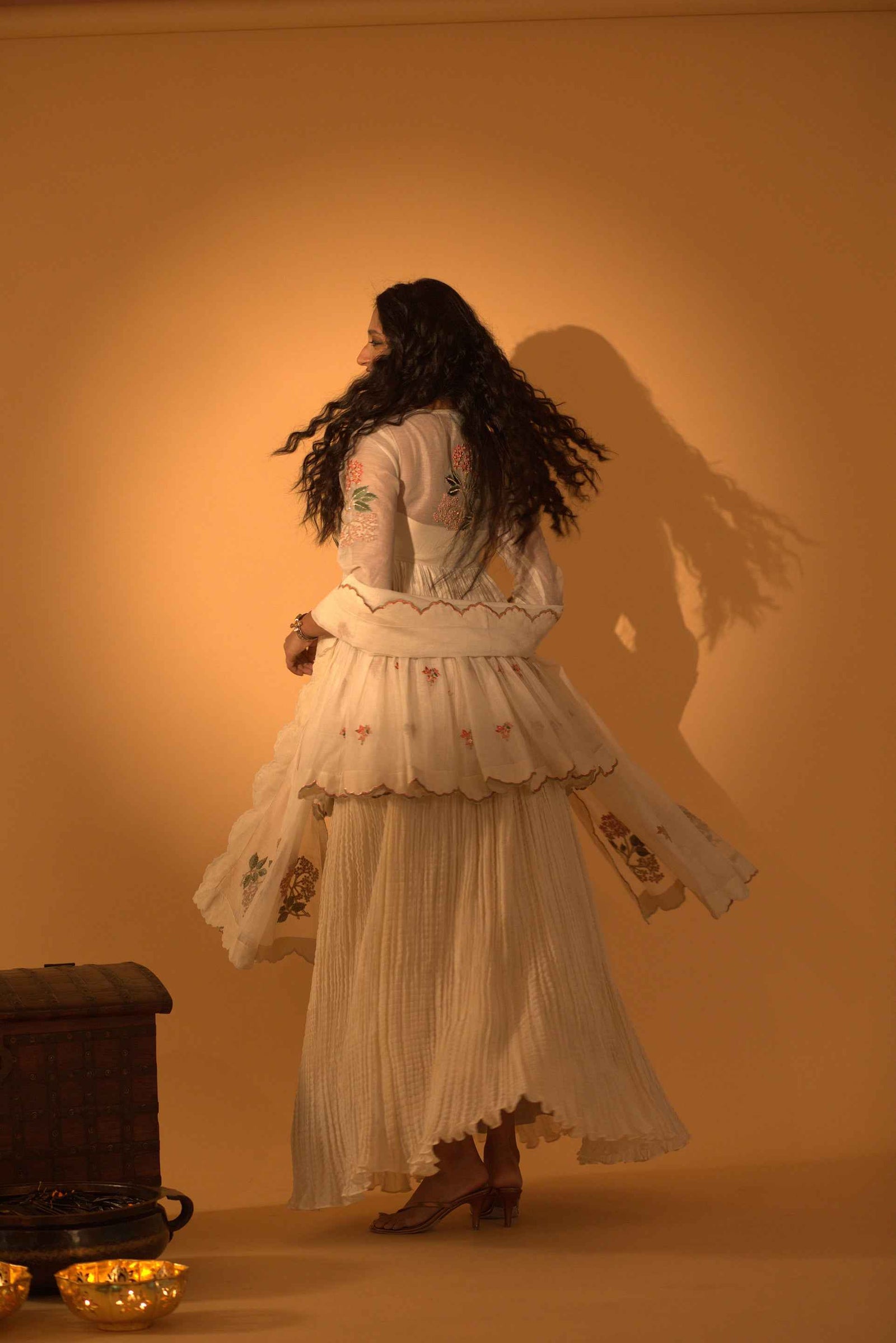 A Skirt Set With Embroidered Peplum And Duptta