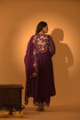 A Purple Hand Embroidered Anarkali Set With Pants And Duptta
