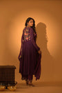 A Purple Hand Embroidered Anarkali Set With Pants And Duptta