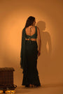 A Bottle Green Saree Set Paired With Embroidered Blouse