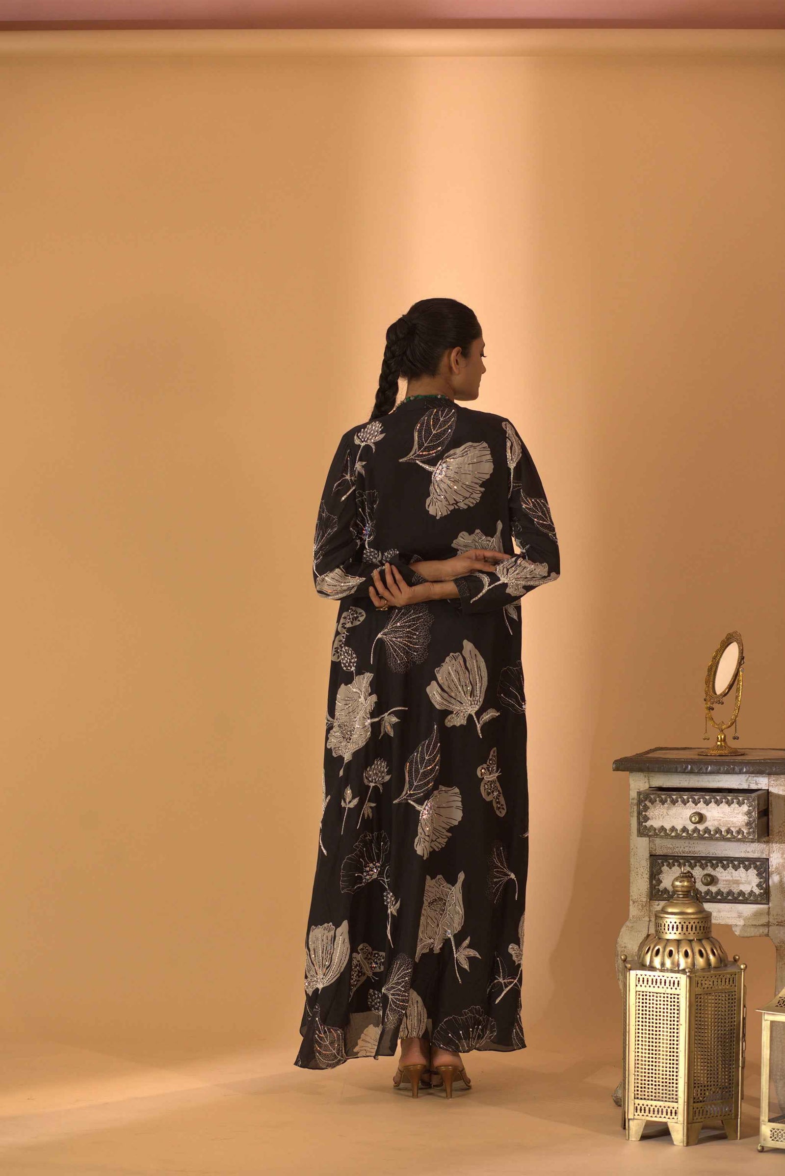 A Floral Printed Jacket Set Paired With Bustier And Pants