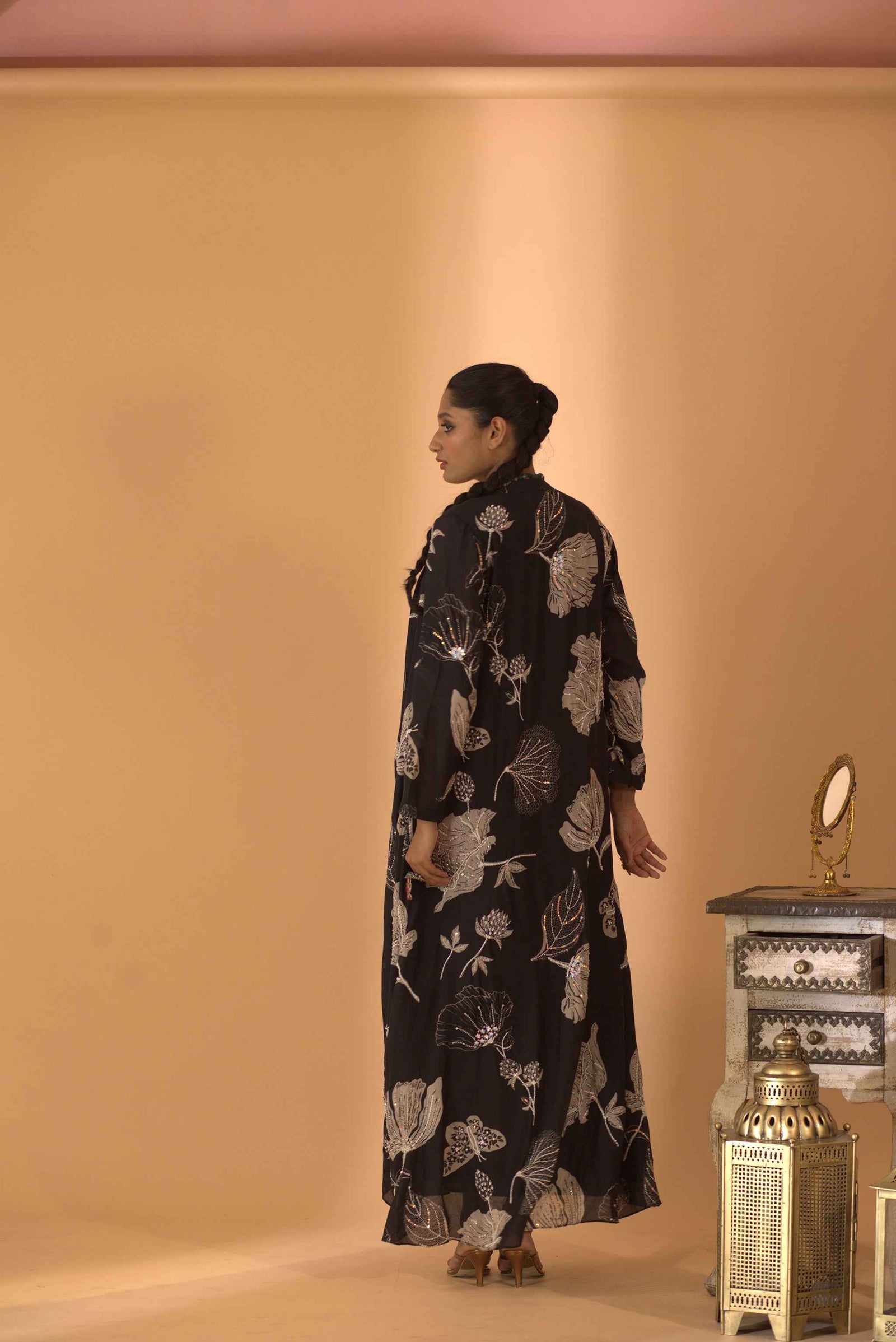 A Floral Printed Jacket Set Paired With Bustier And Pants