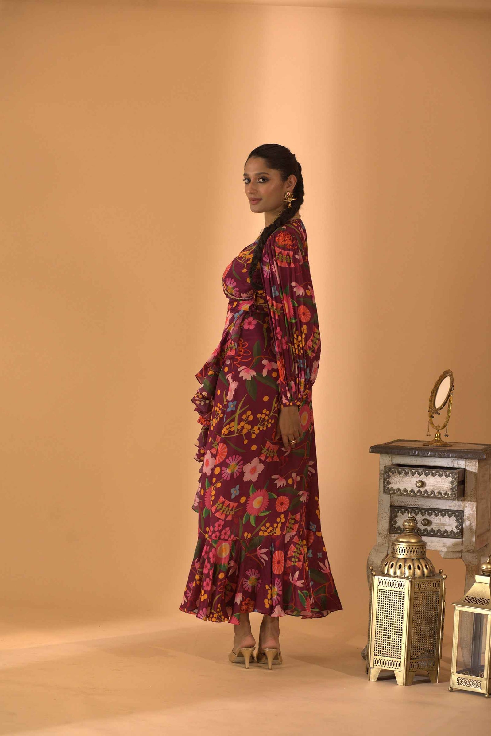 A Wine Color Hand Embroidered Dress