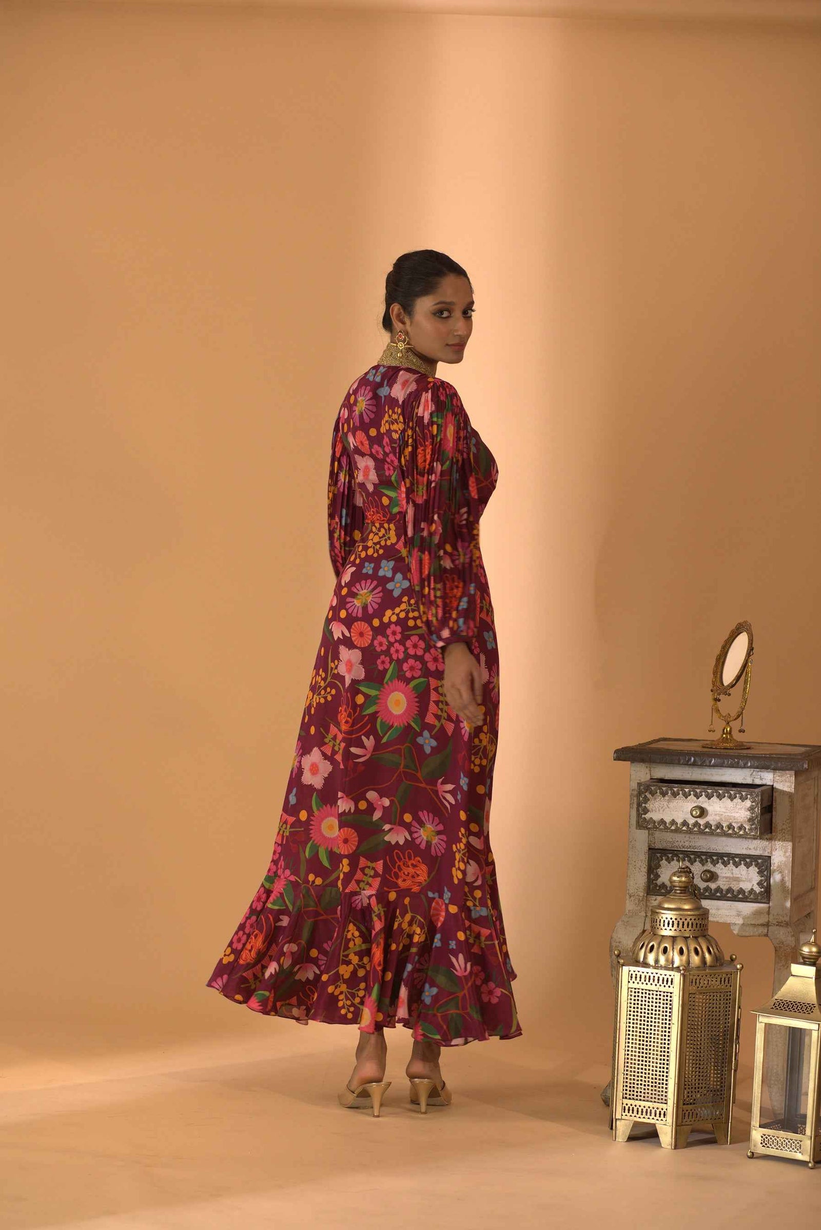 A Wine Color Hand Embroidered Dress