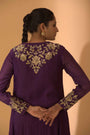 A Purple Hand Embroidered Anarkali Set With Pants