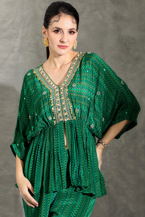 Green dhari printed coordset