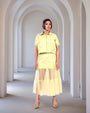 Creamy Avocado Green Jacket With Tulle Ruched Sheer Skirt