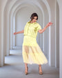 Creamy Avocado Green Jacket With Tulle Ruched Sheer Skirt