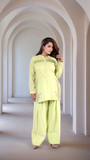 Creamy Avocado Green Embroidered Tunic With Farshi Salwar