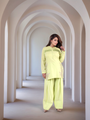 Creamy Avocado Green Embroidered Tunic With Farshi Salwar