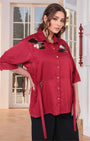 Bold Red With Button Down Embroidered Shirt