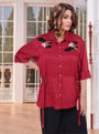 Bold Red With Button Down Embroidered Shirt