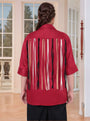 Bold Red With Button Down Embroidered Shirt