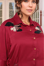 Bold Red With Button Down Embroidered Shirt