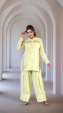 Creamy Avocado Green Embroidered Tunic With Farshi Salwar