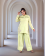Creamy Avocado Green Embroidered Tunic With Farshi Salwar