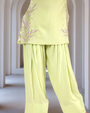 Creamy Avocado Green Embroidered Tunic With Farshi Salwar