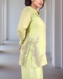 Creamy Avocado Green Embroidered Tunic With Farshi Salwar