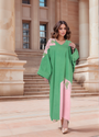 Green And Pink Colour Blocked Kaftan Dress
