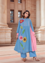 Blue-Pink Colour Block Kurta Set