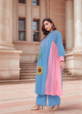 Blue-Pink Colour Block Kurta Set