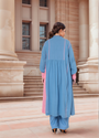 Blue-Pink Colour Block Kurta Set