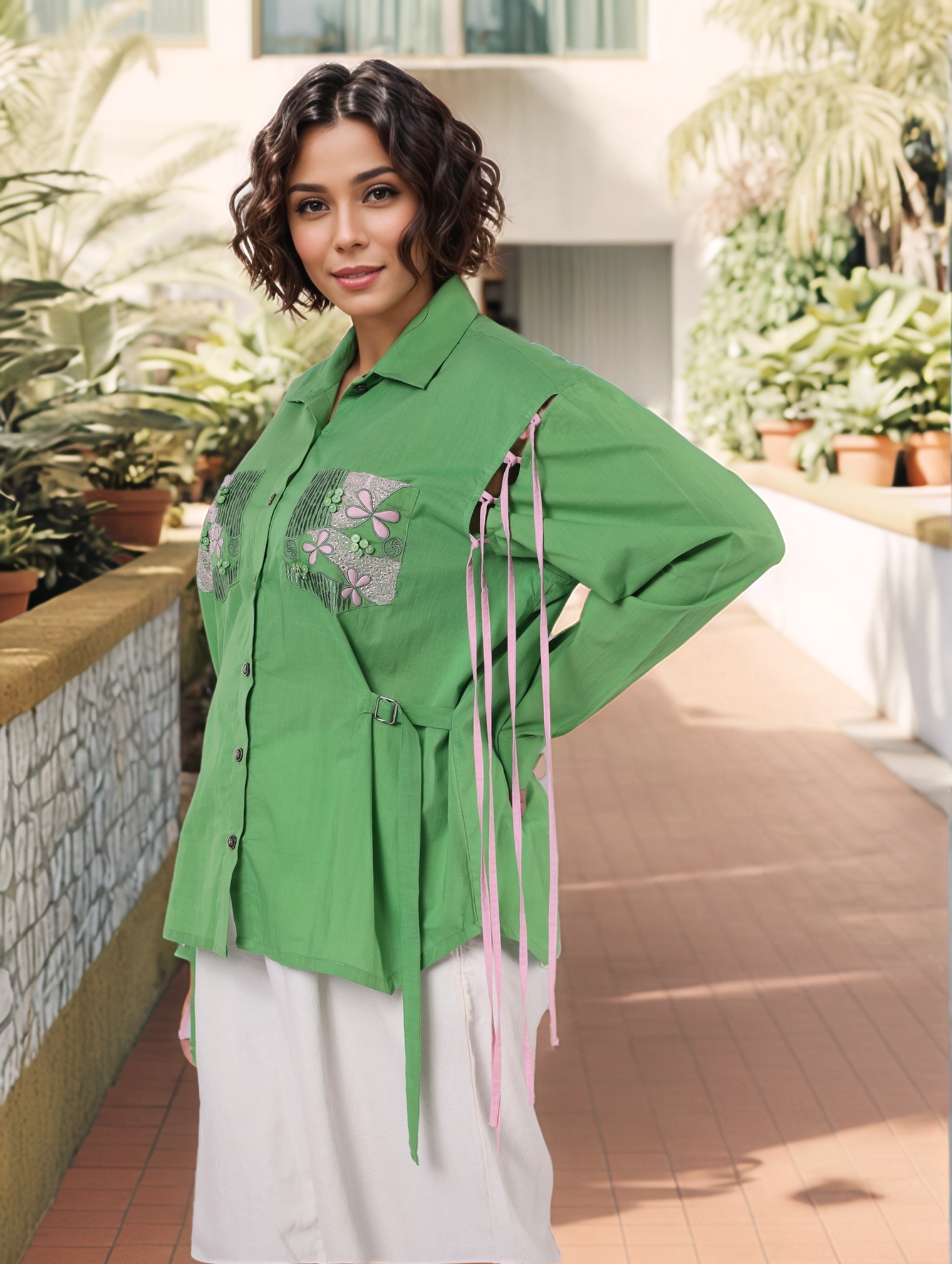 Green Drop-Shoulder Shirt