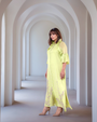 Creamy Avocado Green Embroidered  Dress