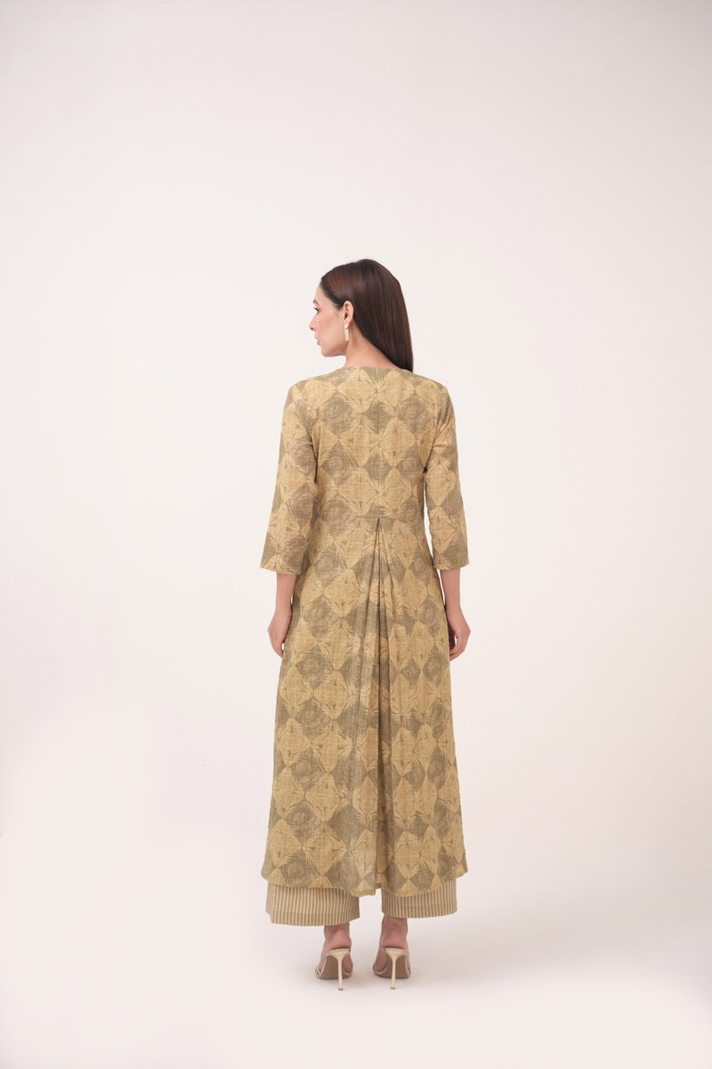 Mendaka Digital Print Panelled Kurta Set Green & Yellow