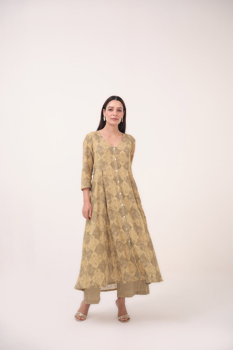 Mendaka Digital Print Panelled Kurta Set Green & Yellow