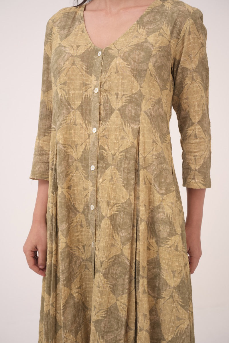 Mendaka Digital Print Panelled Kurta Set Green & Yellow