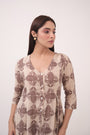 Mendaka Digital Print Panelled Kurta Set Beige & Brown