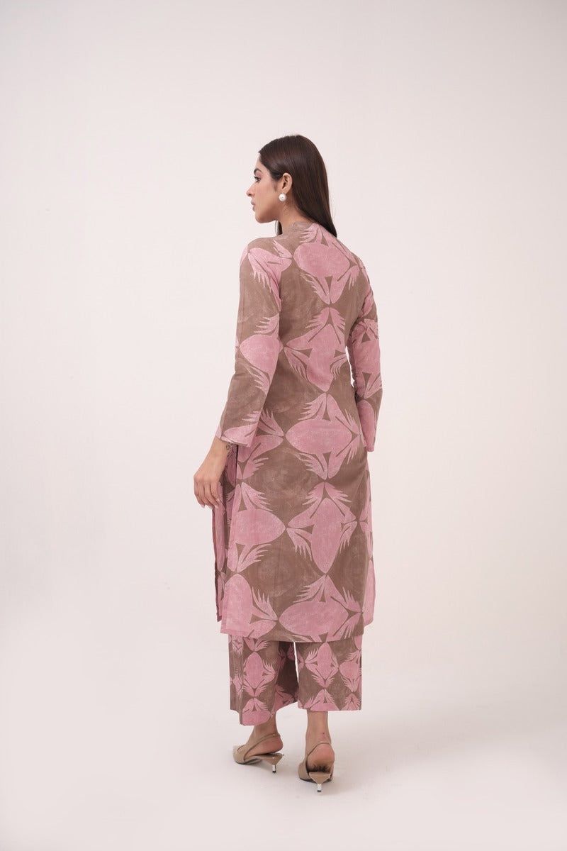 Mendaka Digital Print Kurta Set Pink & Brown