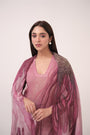 Watercolour Lotus Print Kurta Set With Dupatta Mulberry Pink