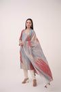 Watercolour Lotus Print Kurta Set With Dupatta Teal
