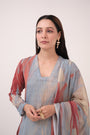 Watercolour Lotus Print Kurta Set With Dupatta Teal