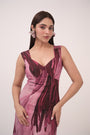 Watercolour Lotus Print Box-Pleated Dress Mulberry Pink