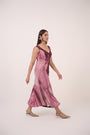 Watercolour Lotus Print Box-Pleated Dress Mulberry Pink