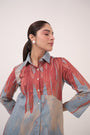 Watercolour Lotus Print Shirt Dress Teal