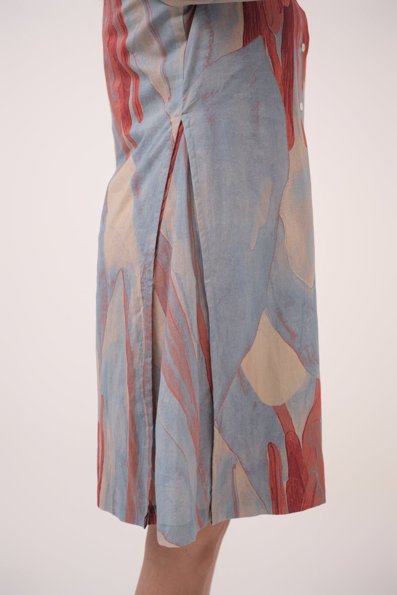 Watercolour Lotus Print Shirt Dress Teal