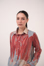 Watercolour Lotus Print Cotton Shirt Teal