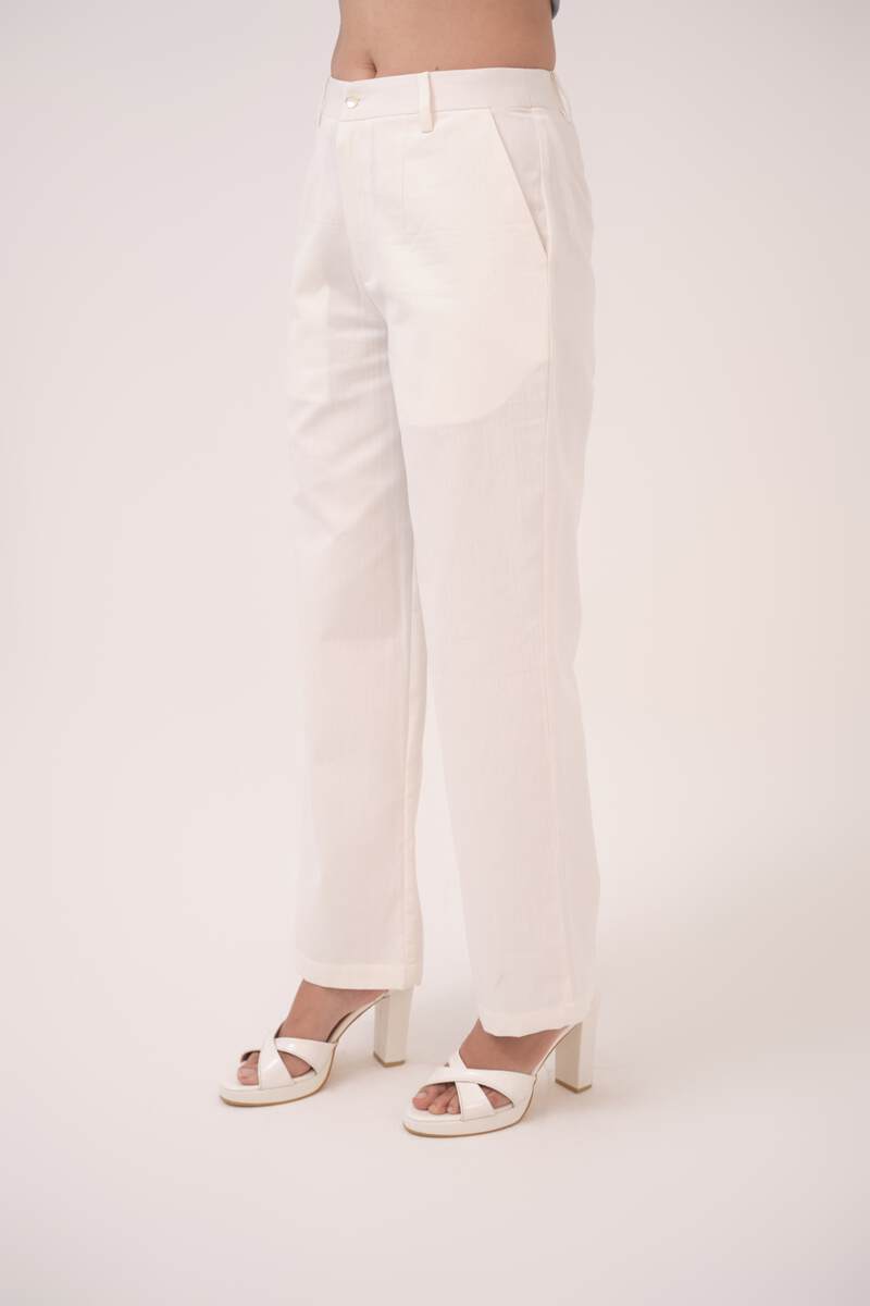 Herringbone Straight Pants White