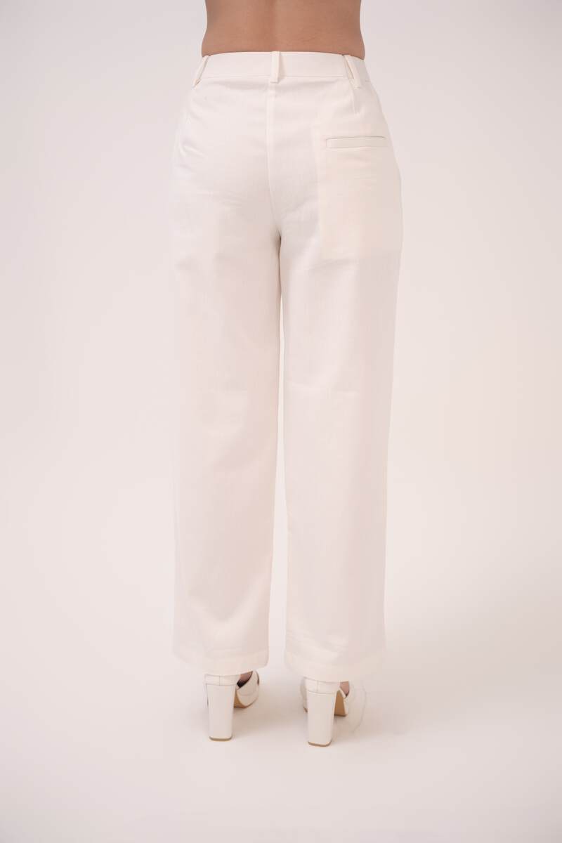 Herringbone Straight Pants White