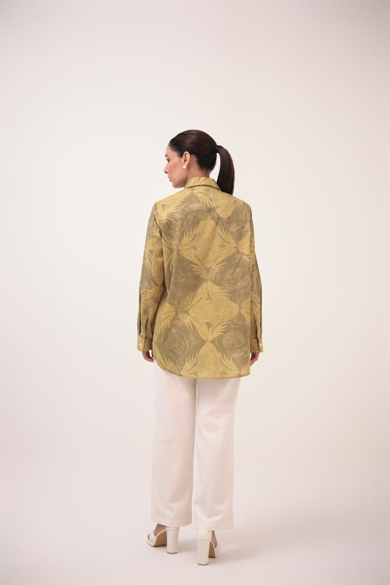 Mendaka Digital Print Cotton Shirt Green & Yellow
