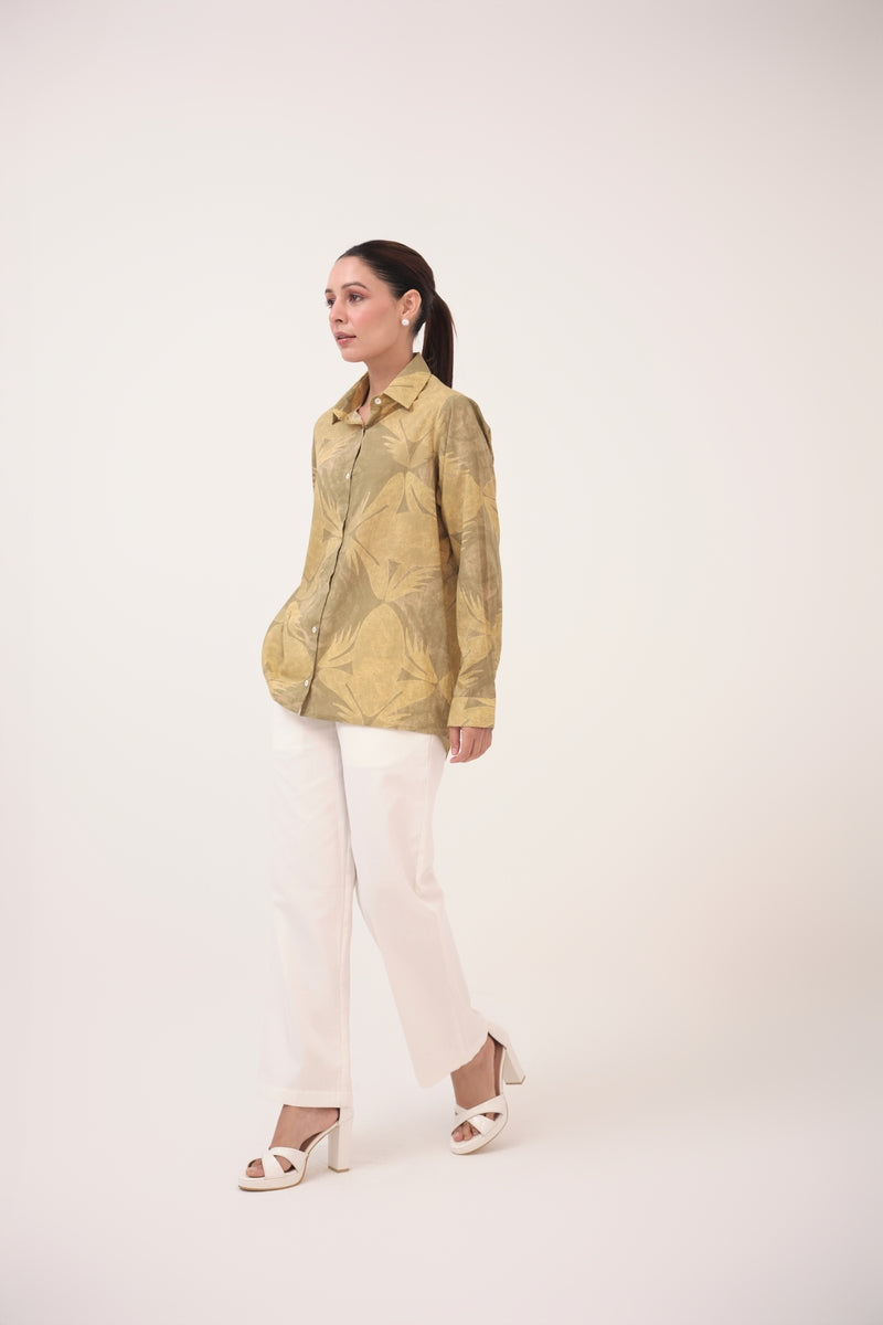 Mendaka Digital Print Cotton Shirt Green & Yellow