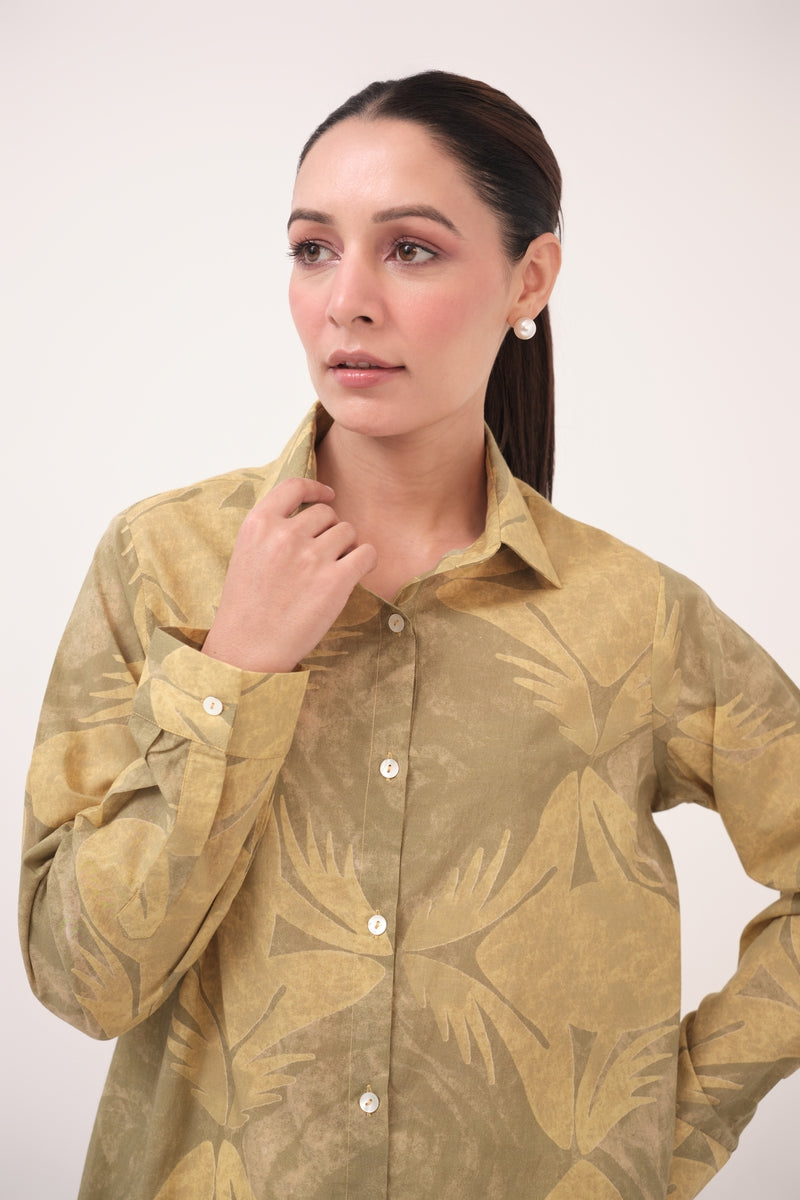 Mendaka Digital Print Cotton Shirt Green & Yellow